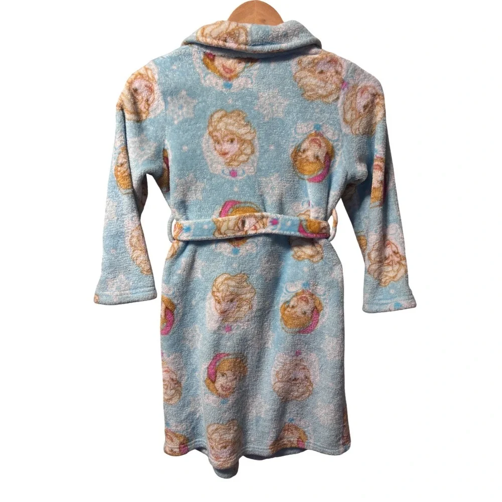 Disney Frozen Bathrobe‎ Girls 7/8 Blue Excellent Elsa Anna Plush Fleece Robe